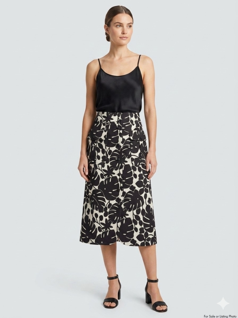 Kate Spade Monstera Grove Jacquard Midi Skirt Black Cream Sz 12